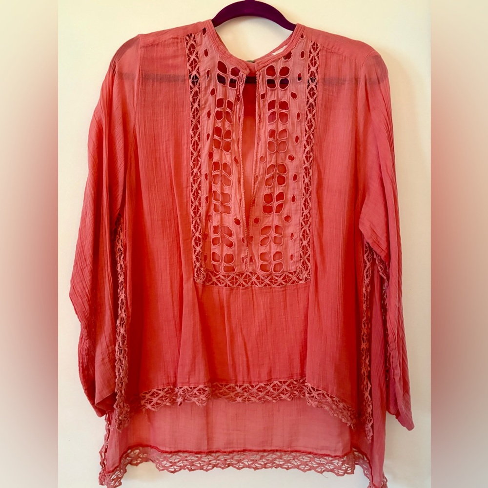 Free People FP One vintage Coral woven lace detail tunic Top AMAZING S